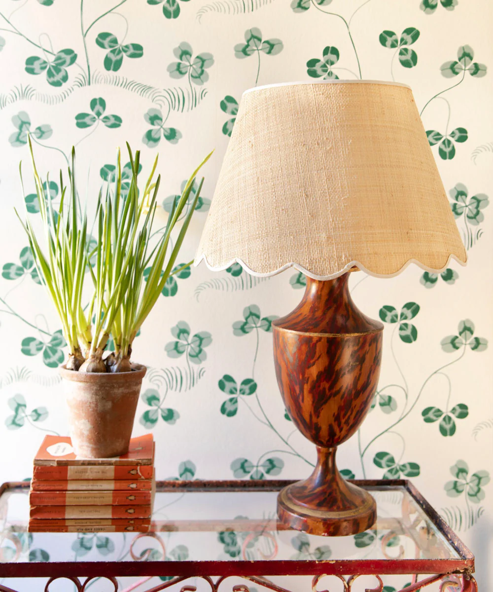 Raffia Scallop Lampshade, Cream Trim, Large - Image 3